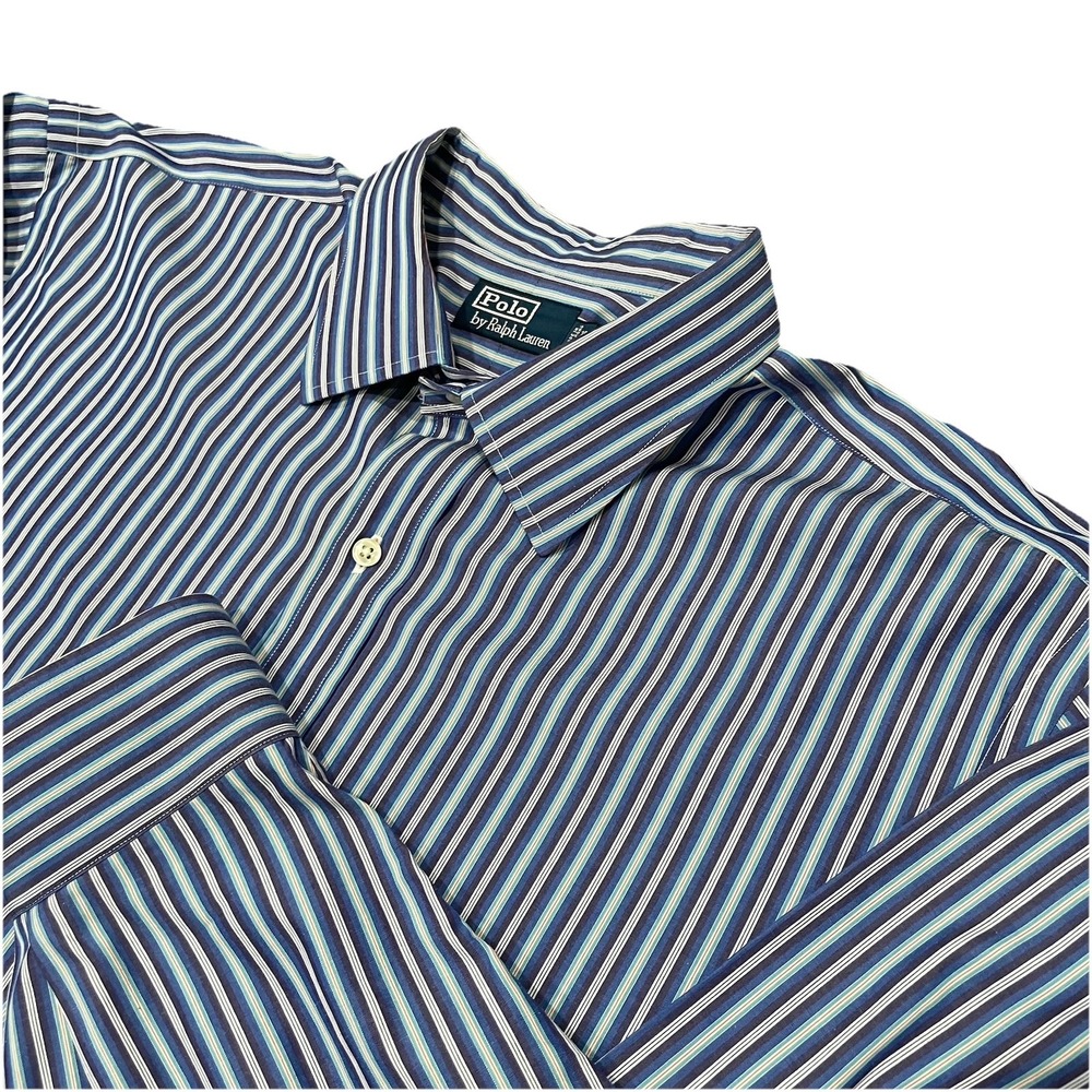 VTG Polo Ralph Lauren Shirt Men's 2XB Big Striped Blue Purple Long Sleeve Cotton